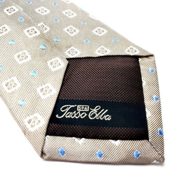Tasso Ella Beige Silk‎ Tie Woven Geometric - Picture 4 of 7